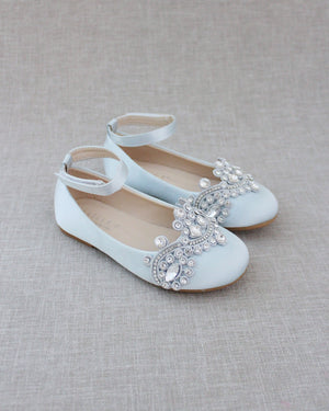 Satin Ballet Flats with Small Rhinestones Applique