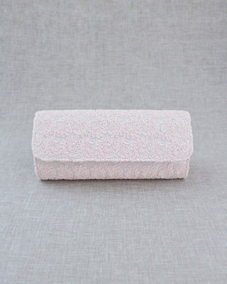 dusty pink crochet lace wedding clutch