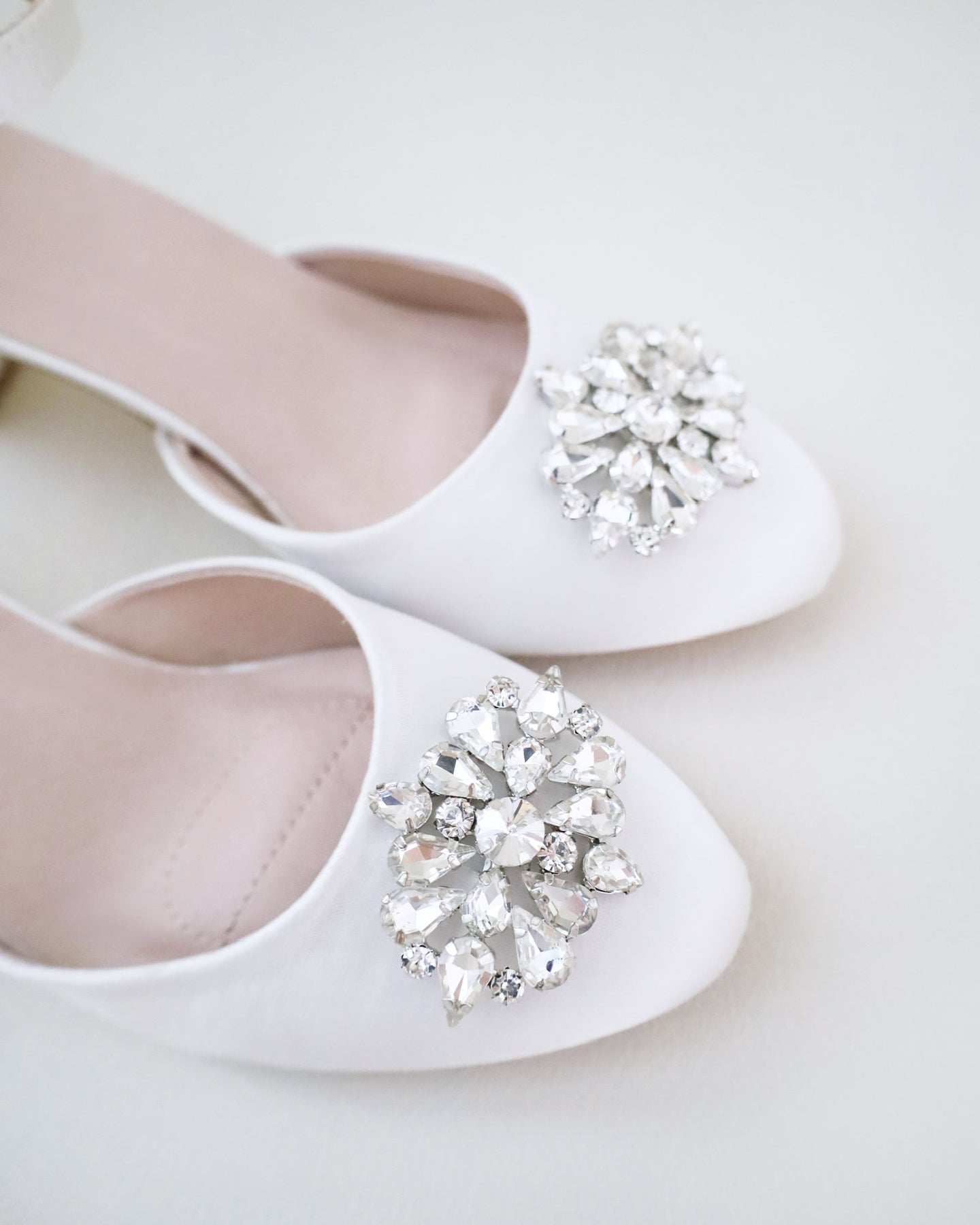 Satin Wedding Block Heel with Cluster Teardrop Rhinestones,Bridal Heel ...