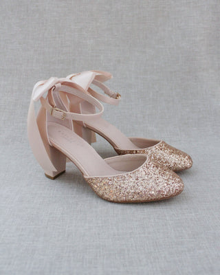 Rock Glitter Block Heel with Blush Satin Back Bow