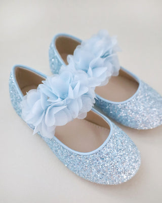 Rock Glitter Mary Jane Flats with Chiffon Flowers