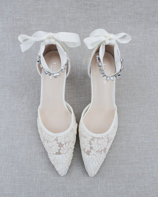 Wedding Lace Heels With Crystal StrapWomen Shoes
