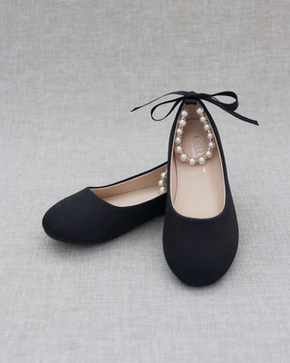 Satin Flats with Pearl Ankle Tie - Baby Shoes Holiday Gift Set (1 PAIR)Kids Shoes