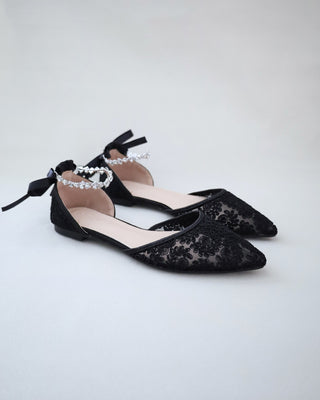 black crochet lace wedding flats