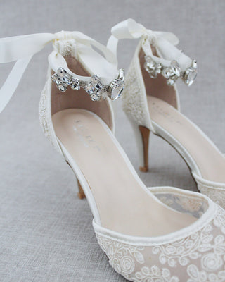 Wedding Lace Heels With Crystal StrapWomen Shoes