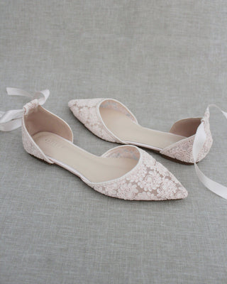 Pink Lace Women Flats with Ballerina Laces