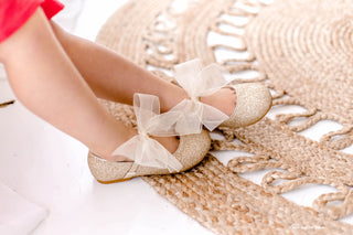 Fine Glitter Mary Jane with Chiffon Bow