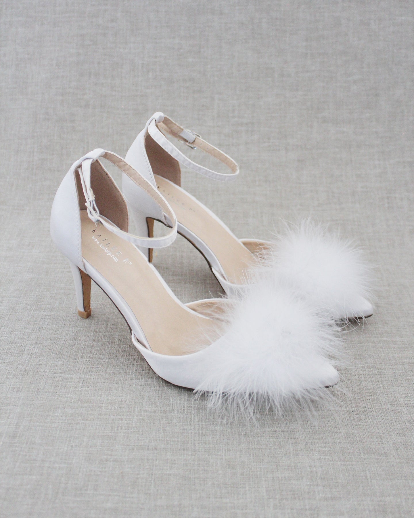Feather Pump for Brides, Bridesmaids Shoes, Faux Fur Heels, Prom Shoes White / 11
