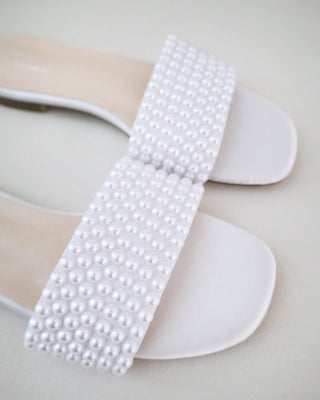 white pearl flat wedding sandals