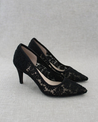 black bridal lace heels