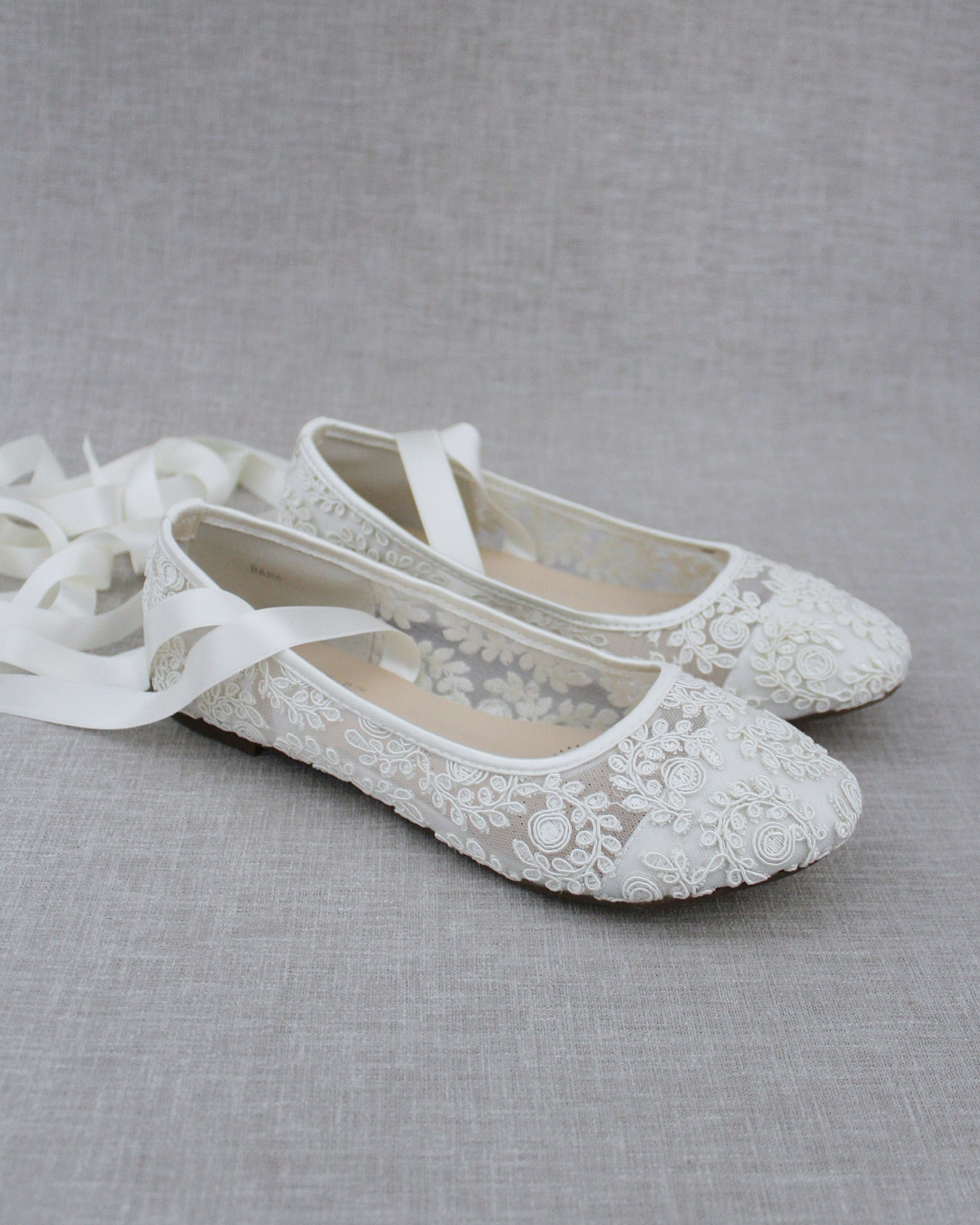 Bow Flats White Lace Ballet Flats Ivory Crochet Lace Flats