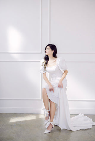 ivory satin bridal flats with rhinestones embellishments
