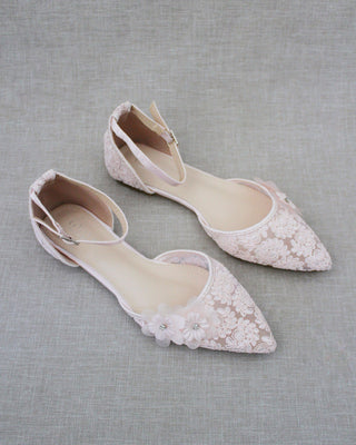 Crochet Lace Pointy Toe Flats with Flower AppliqueWomen Shoes