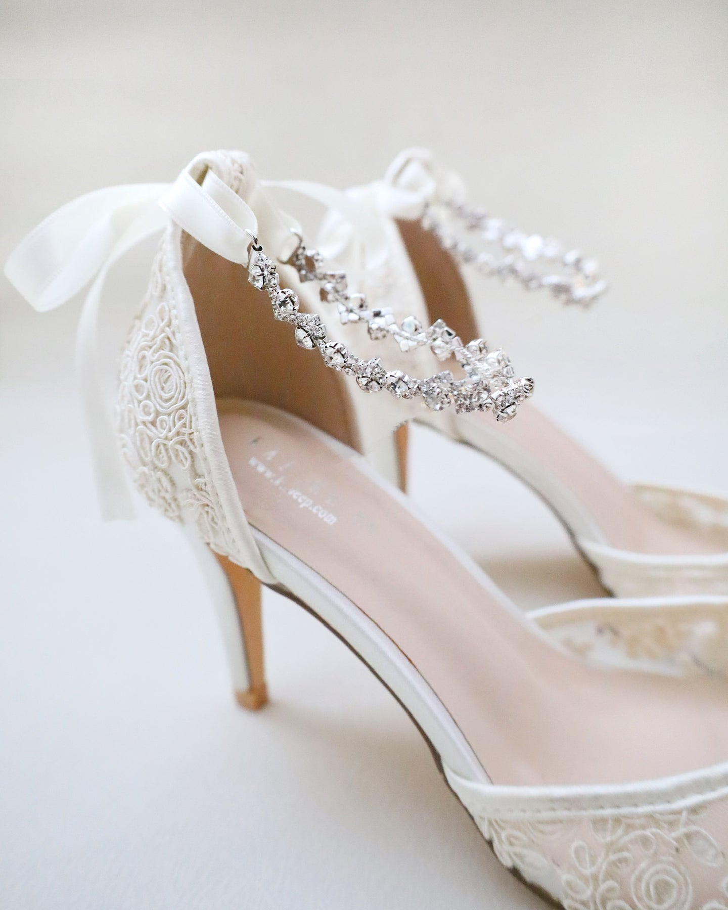 Wedding Lace Heels With Amaryllis Crystal Strap, Bridal Shoes