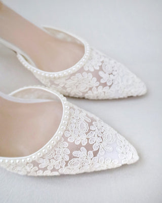 ivory crochet wedding shoes with pearls