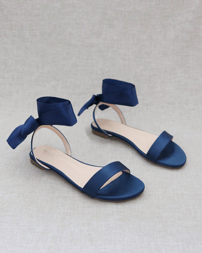 navy satin women sandals