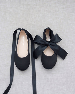 Satin Ballet Flats with Ankle Tie or Ballerina Lace Up