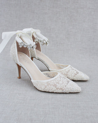 Wedding Lace Heels With Crystal StrapWomen Shoes