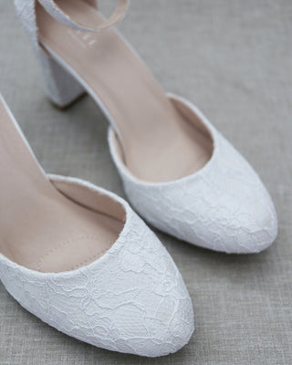 Lace Block Heel with Ankle Strap
