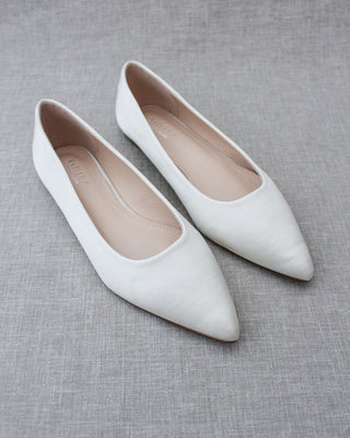 Ivory Satin Pointy Women Flats