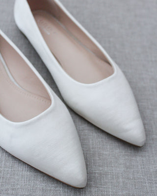 Ivory Satin Pointy Women Flats