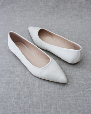 Ivory Satin Pointy Women Flats