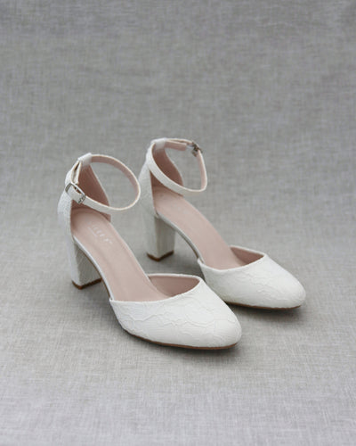 ivory lace block heel