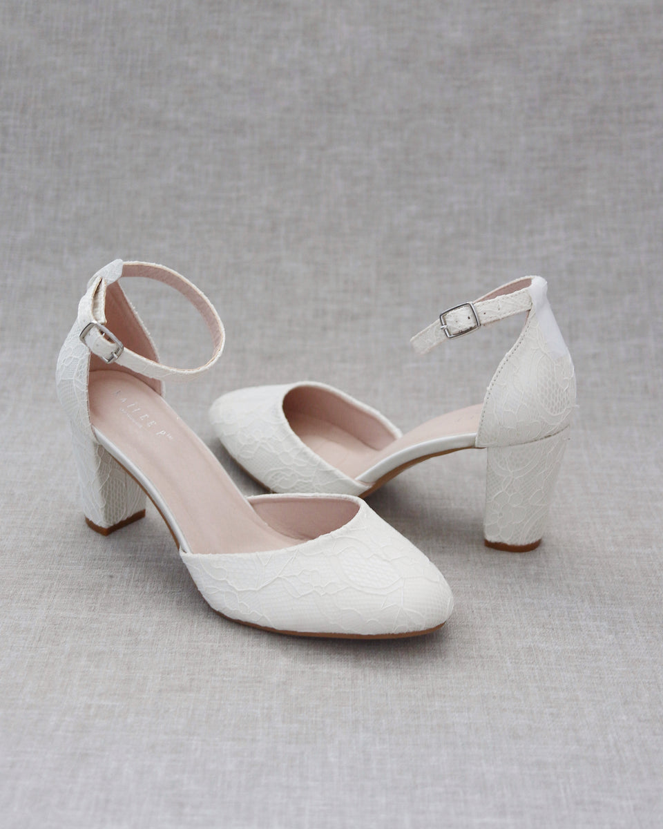 Ivory Lace Block Heel with Ankle Strap - Women Shoes, Bridal shoes ...