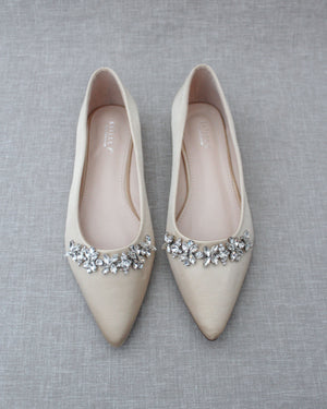 Evening Flats with Floral Rhinestones Details