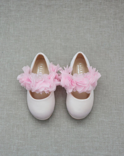 Pink Mary Jane Girls Flats with Flowers