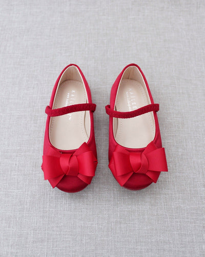 Red Mary Jane Girls Flats with Bow