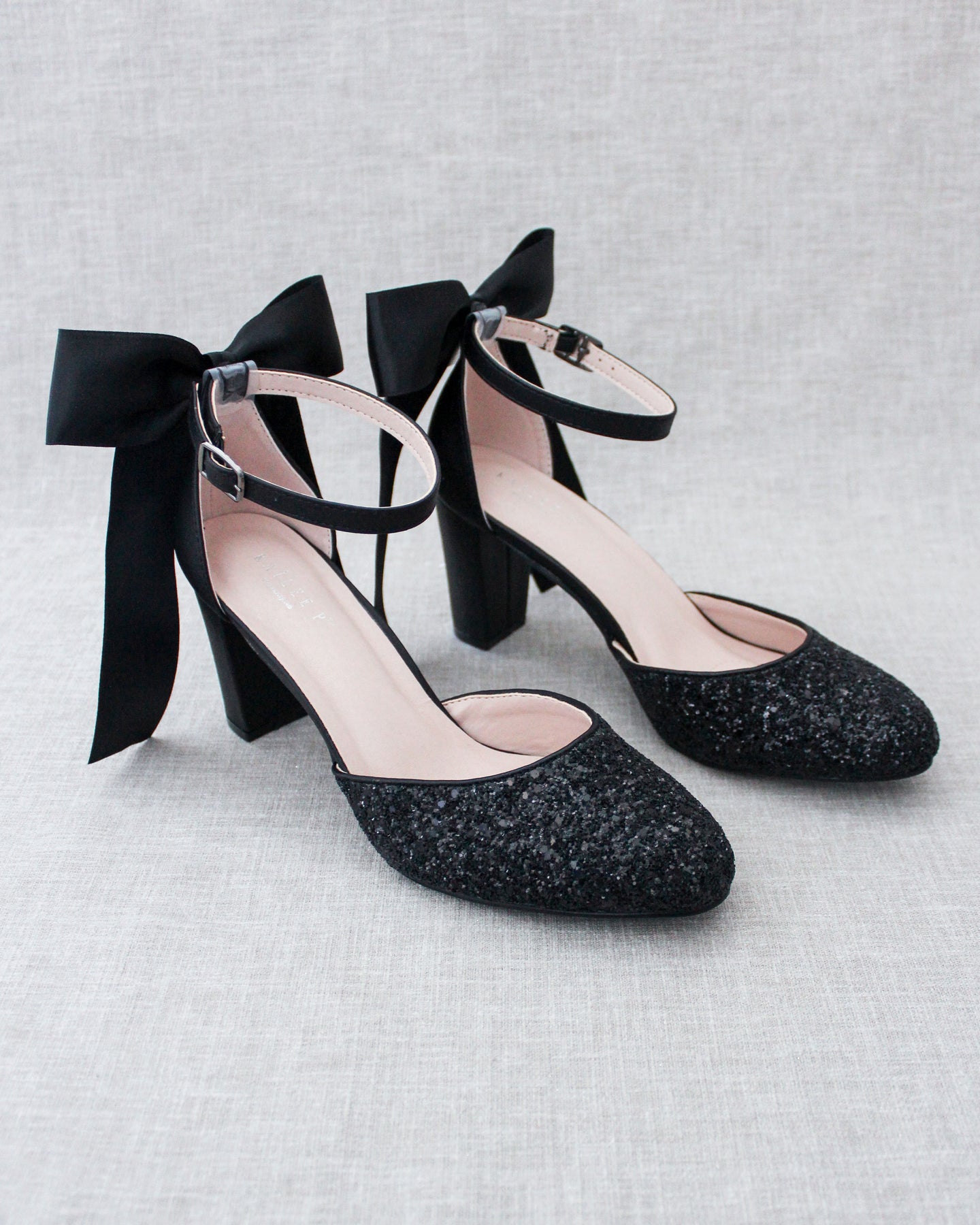Black glitter block heel shoes Outlet