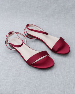 Satin Flat Sandal with Ankle Strap