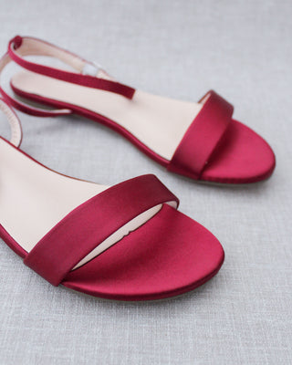 Satin Flat Sandal with Ankle Strap