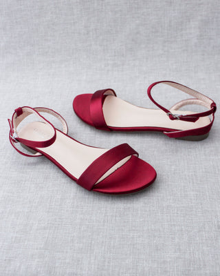 Satin Flat Sandal with Ankle Strap