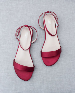 Satin Flat Sandal with Ankle Strap