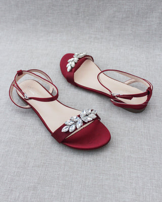 burgundy satin sandals