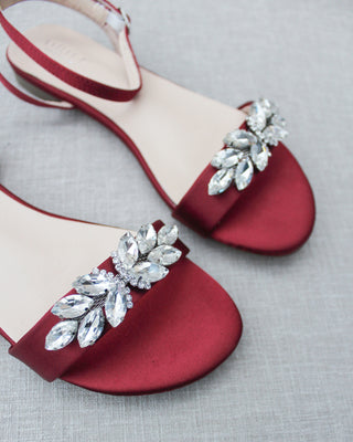 burgundy satin sandals