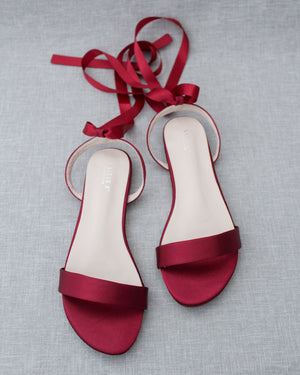 Satin Flat Sandal with Ballerina Lace Up