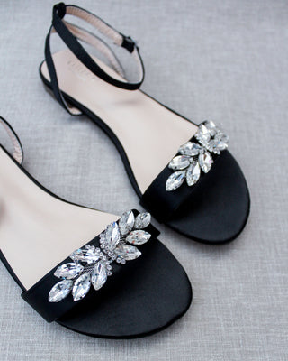 black satin flat sandals