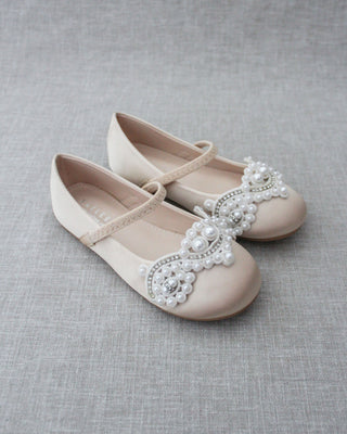 Champagne Pearl Mary Jane Girls Flats