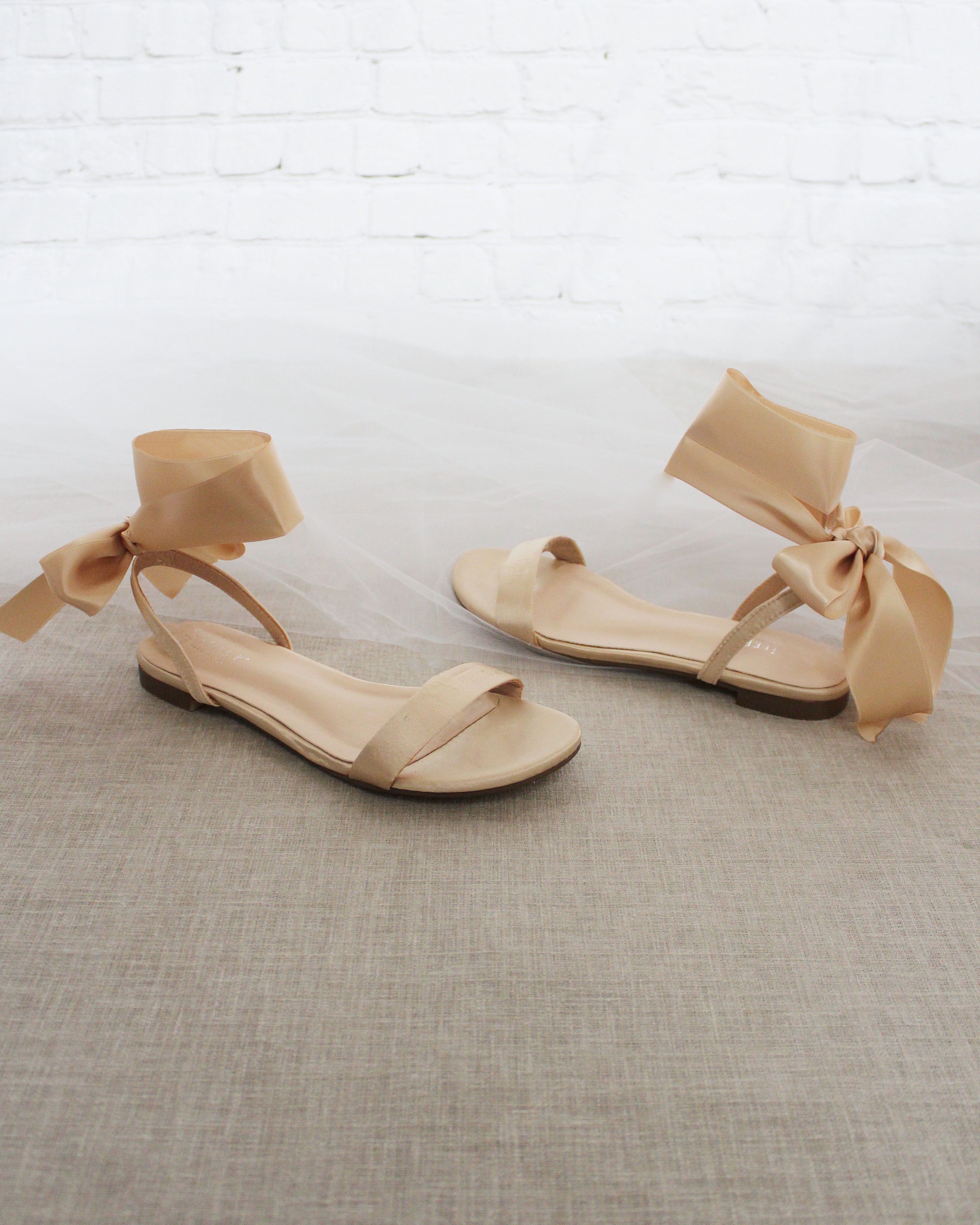 Champagne Satin Flat Sandal with Wrapped Satin Tie, Bridesmaids Sandal 6.5 / Wrapped SHEER TIE Champagne Satin Flat Sandal with Wrapped Satin Tie, Bridesmaids Sandal 6.5 / Wrapped SHEER TIE