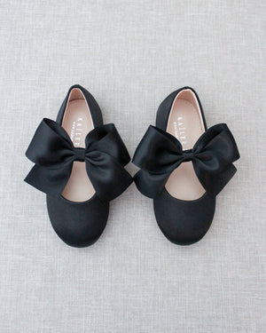 Satin Mary Jane Flats with Satin Bow