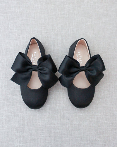 Black Mary Jane Girls Flats with Bow