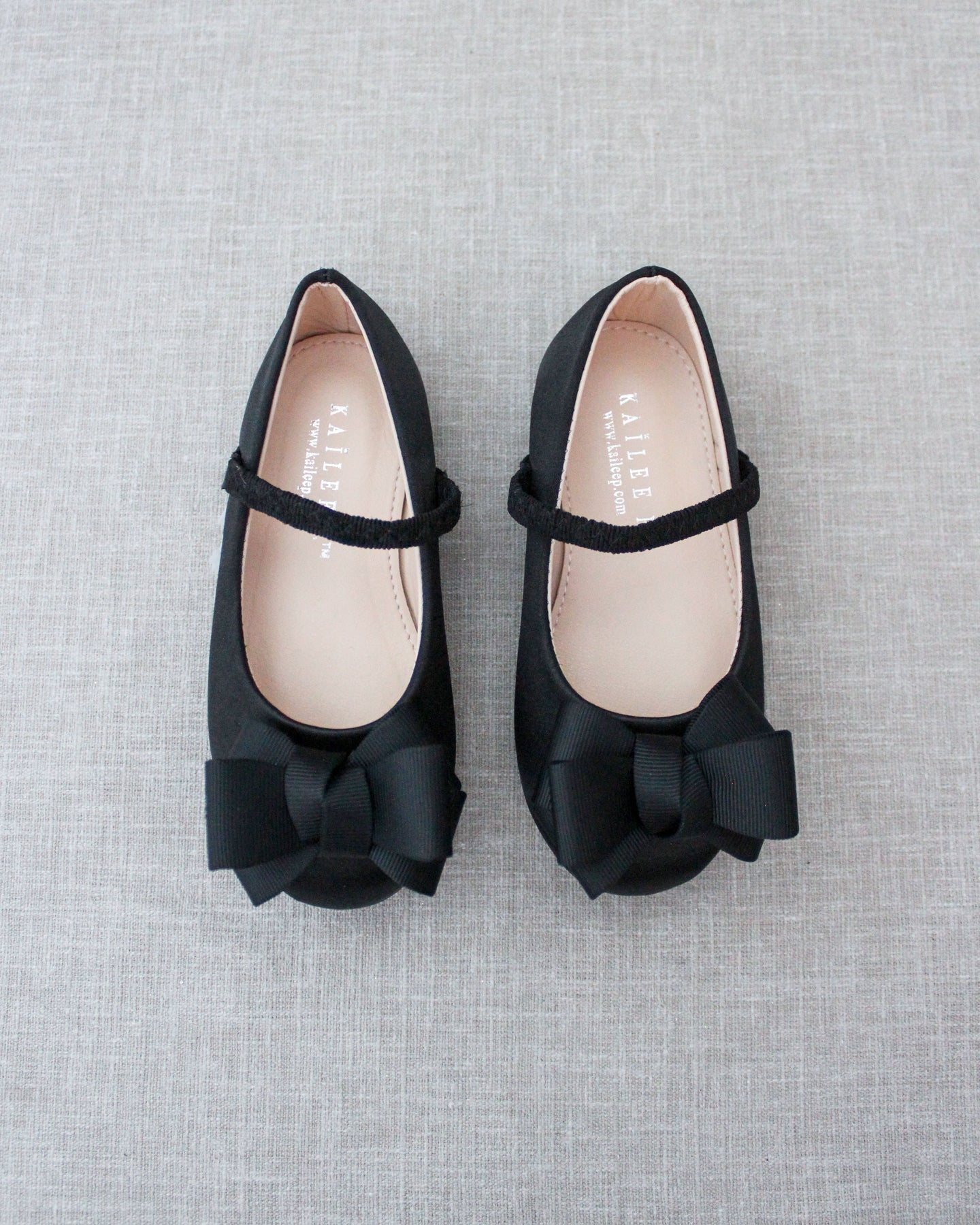 Black Satin Mary Jane Flats with Grosgrain Bow - Flower Girl Shoes, Party Shoes, Black Shoes 4 Big Kid