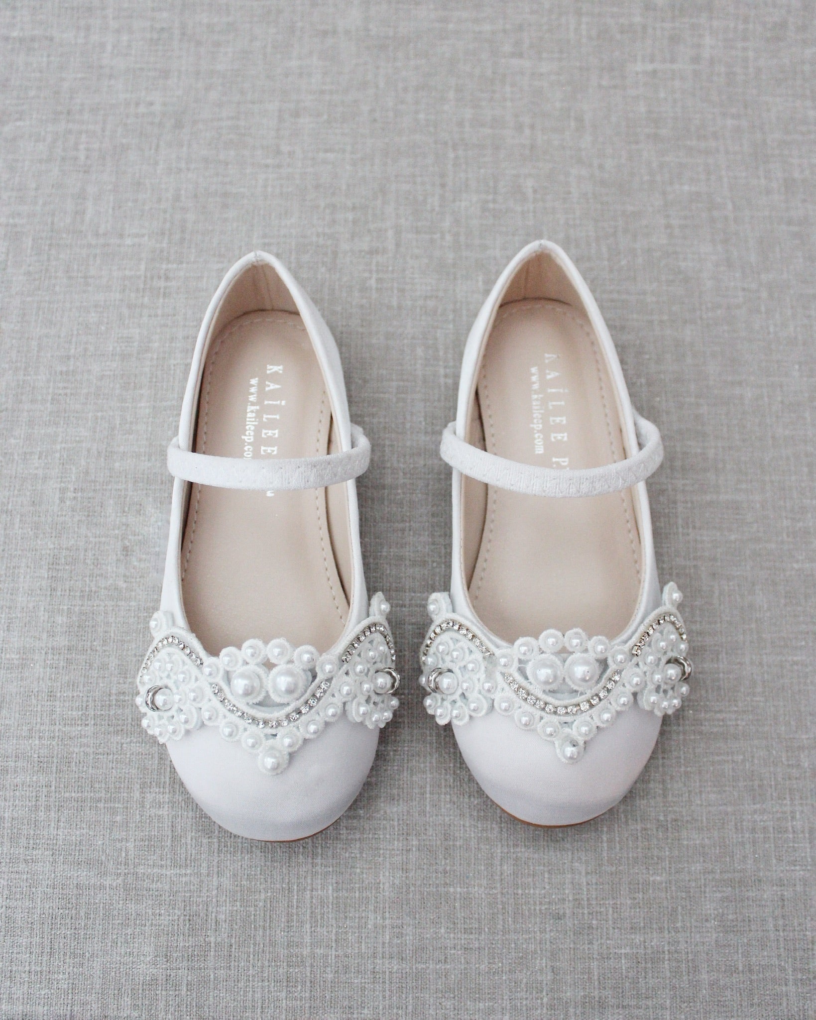 WHITE Satin Maryjane Flats with, Bapstism shoes, Communion Shoes