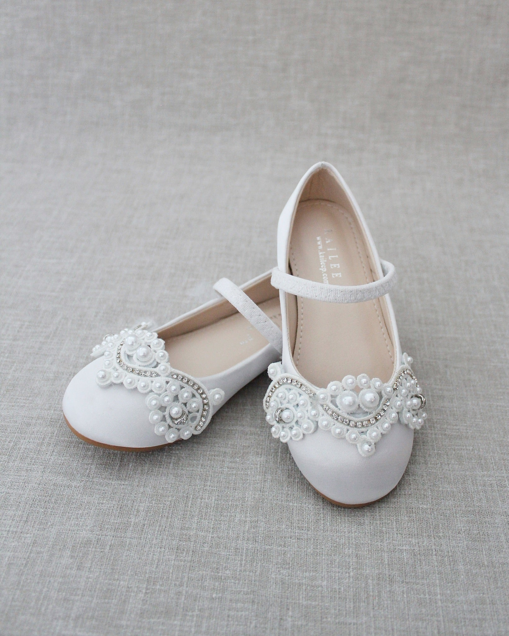 WHITE Satin Maryjane Flats with, Bapstism shoes, Communion Shoes