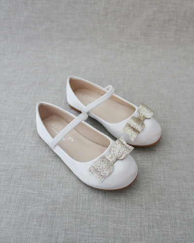Girls Mary Jane Flats with Glitter Bow