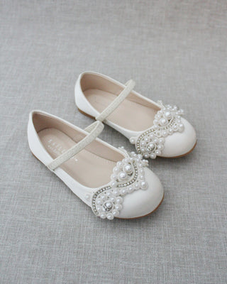 Ivory Pearl Mary Jane Girls Flats