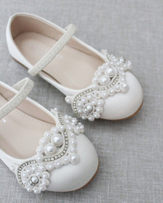 Ivory Pearl Mary Jane Girls Flats